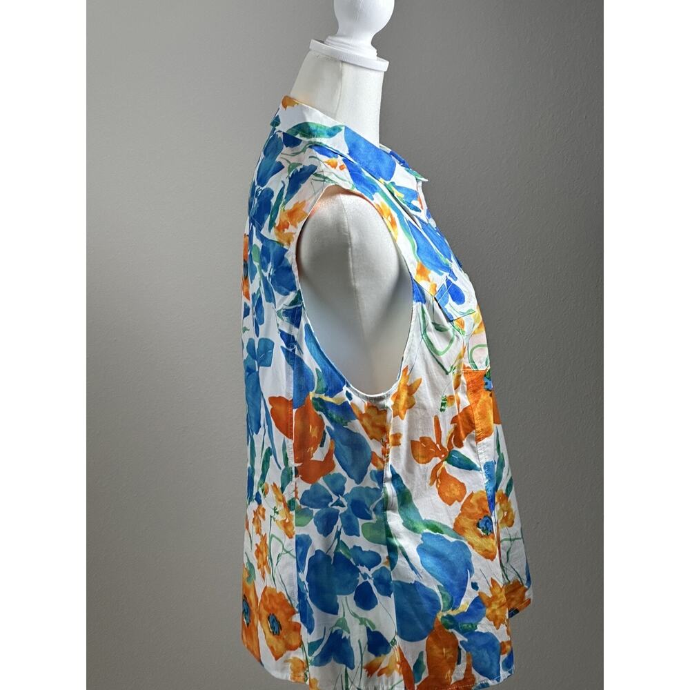 Jones‎ New York Sport Petite PL Sleeveless Floral Blouse Two Front Pockets - Picture 8 of 16